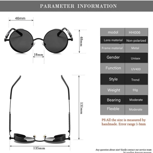 Vintage retro Round Steampunk Sunglasses Women Men - Picture 3 of 8